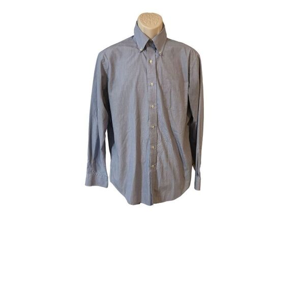Ralph Lauren Button Down Men Size 16 34/35 Blue Stripe Cotton Long Sleeve - Picture 2 of 8